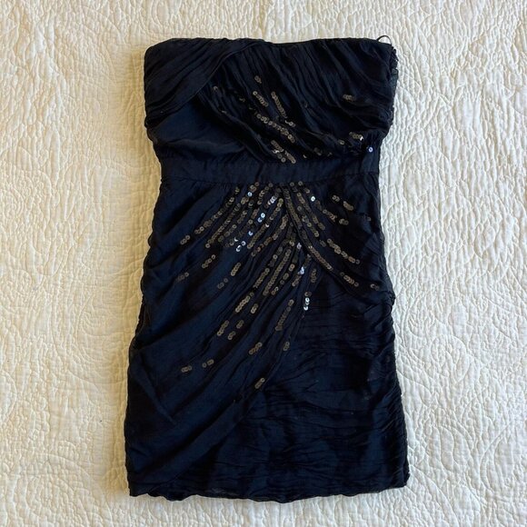 DVF Diane Von Furstenberg GARVIN EMBELLISHED Black Sequin Strapless Dress Size 8 - Picture 2 of 9